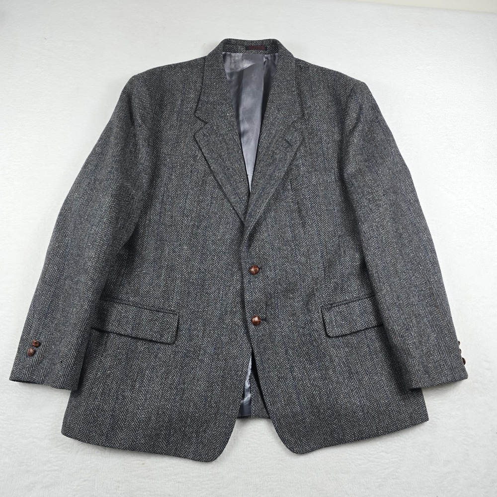 Savile Row Tweed Wool Blazer Vintage Size 46R Herringbone Pinstripe